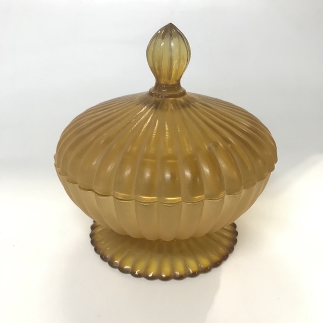 ART GLASS (DECO DISH w LID), Amber